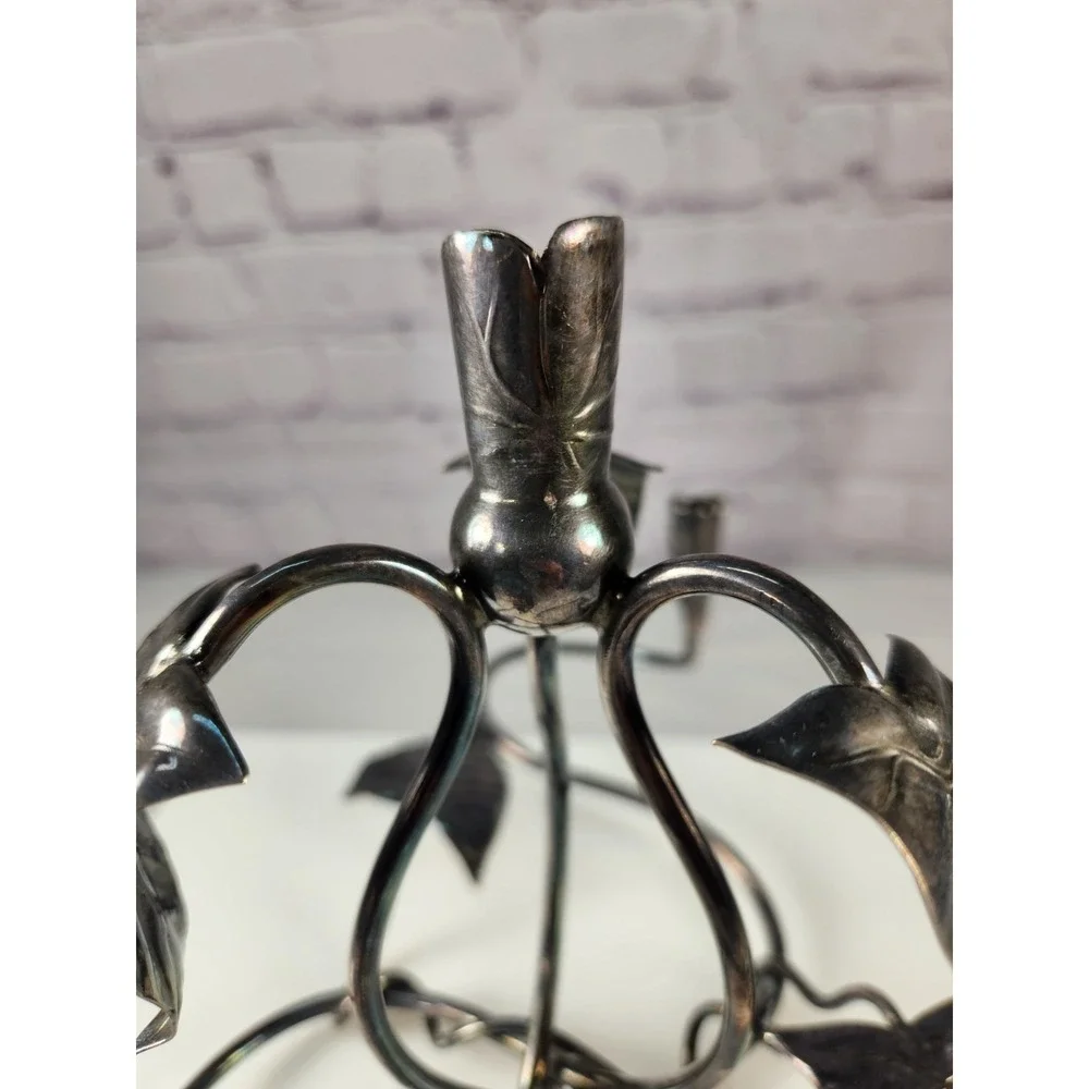 Vtg Candelabra / Centerpiece Silver Unique Decor Ivy Design Sm Diameter Candle